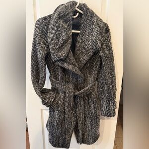 Zara Black and White Tweed Coat w/Cowl neck. XS